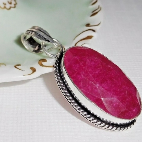 Artisan Natural Ruby 925 Silver Pendant - 1 3/4" - Picture 3 of 5